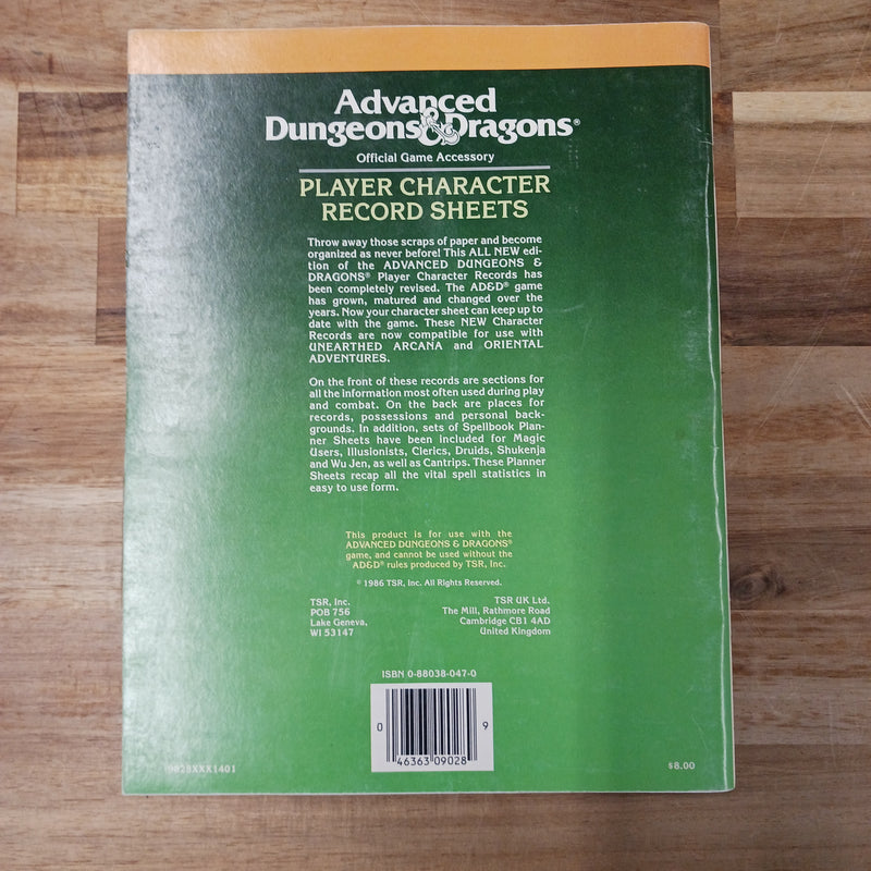 Used - RPG AD&D Player Character Record Sheets