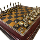 Classic 12in Inlaid Burl Wood Chess Set with Metal Weighted Chess Pieces