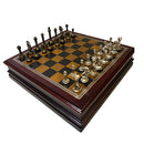 Classic 12in Inlaid Burl Wood Chess Set with Metal Weighted Chess Pieces