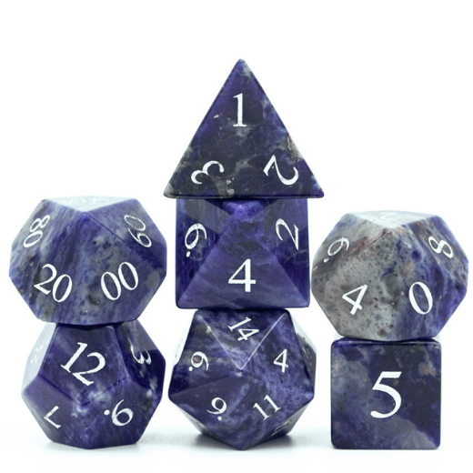 Stone RPG Dice Set Blue-Vein - Gemstone Engraved