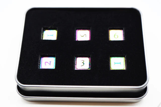 6 piece Metal D6s - White and Burnt Opal