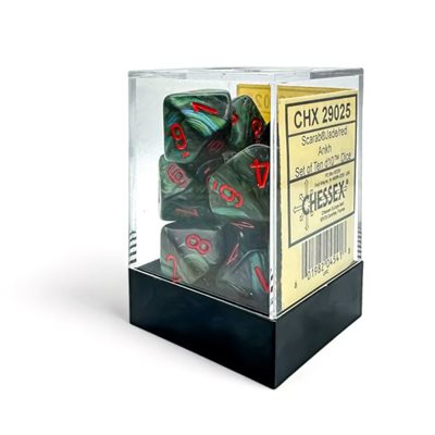 Chessex 10d10 Scarab Jade/Red