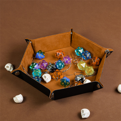 Leatherette & Velvet Dice Tray (Camel Hex)