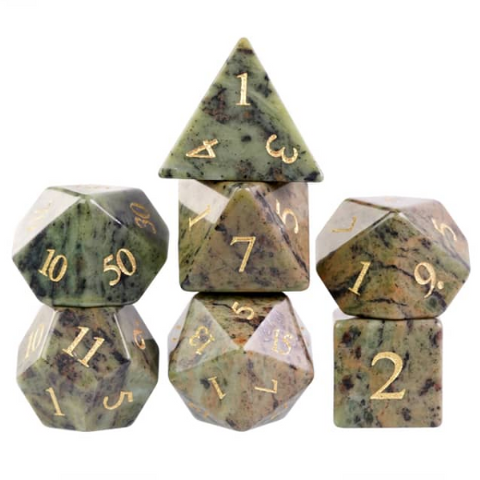 Stone RPG Dice Set Dark Jasper - Semiprecious Gemstone Engraved with Gold