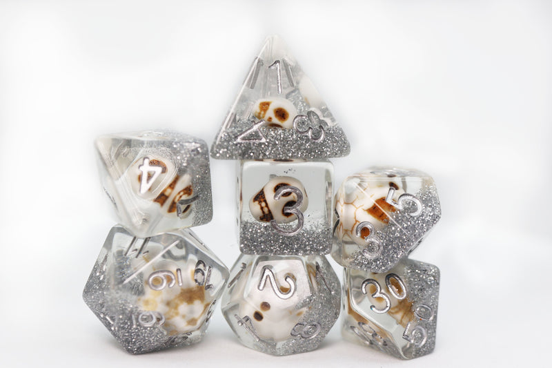 Skull and Silver RPG Dice Set