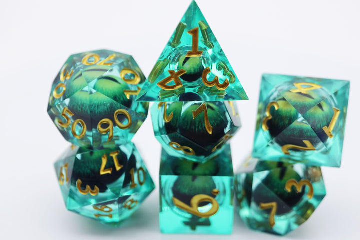 Sharp Edge Moving Eye - Green Cyclops RPG Dice Set