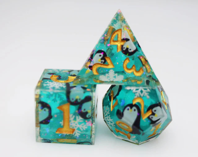 Sharp Edge Resin RPG Dice Set - Playful Penguins
