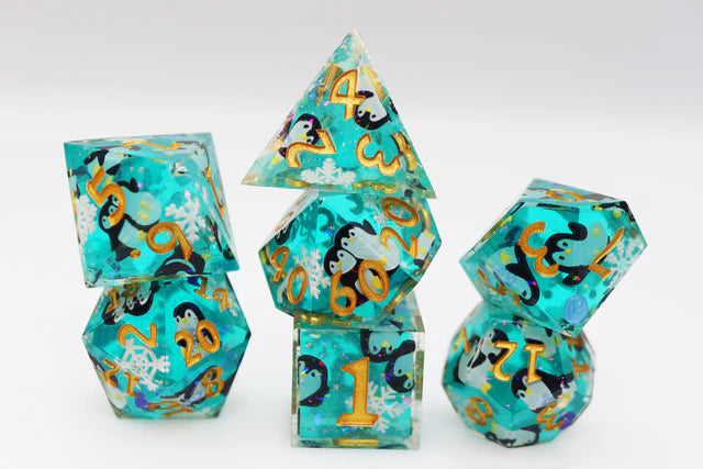 Sharp Edge Resin RPG Dice Set - Playful Penguins
