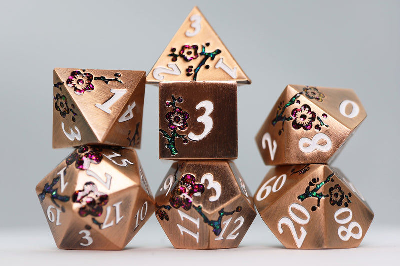 Metallic Bouquet: Copper with Red Orchids - Metal RPG Dice Set