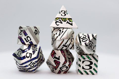 Into the Mines: Platinum with Rainbow Mica - RPG Metal Dice Set