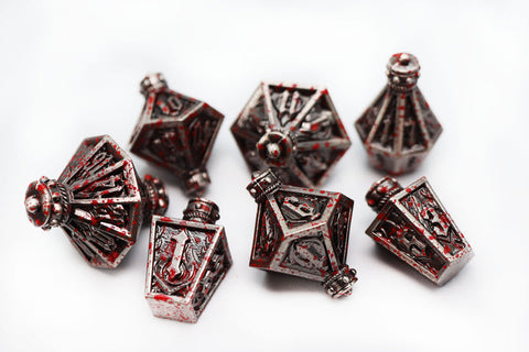 Moonlit Lantern Blood Splatter - Metal RPG Dice Set