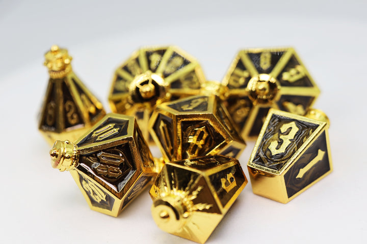 Moonlit Lantern Golden Earthen Flame - Metal RPG Dice Set