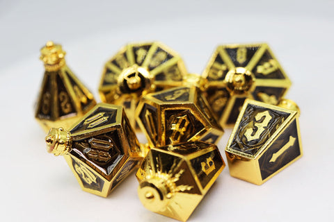 Moonlit Lantern Golden Earthen Flame - Metal RPG Dice Set