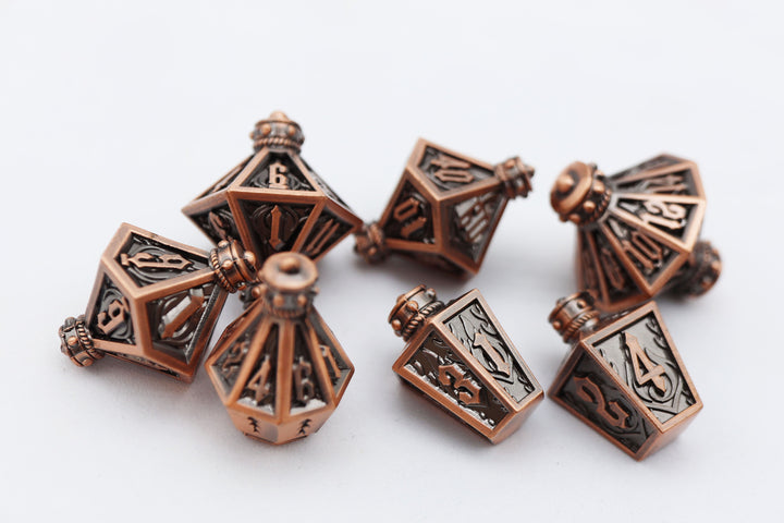 Moonlit Lantern Coppered Flames - Metal RPG Dice Set