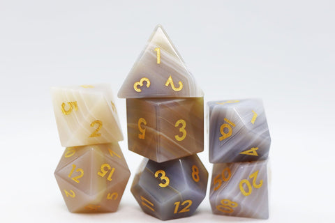 Gemstone Dice: Gray Agate - Gemstone Engraved with Gold