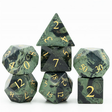 Stone RPG Dice Set Kambaba Jasper - Engraved with Gold