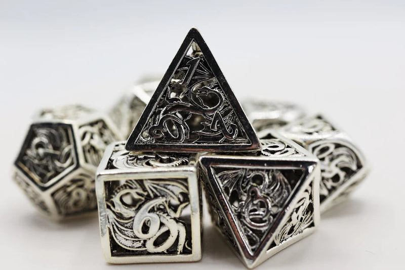 Dragon Essence: Mithril - Hollow Metal RPG Dice Set