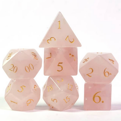 Stone RPG Dice Set Pink Amethyst Fluorite - Engraved with Gold