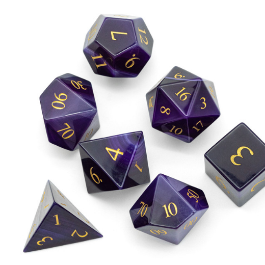 Stone RPG Dice Set Purple Agate - Gemstone Engraved with Gold