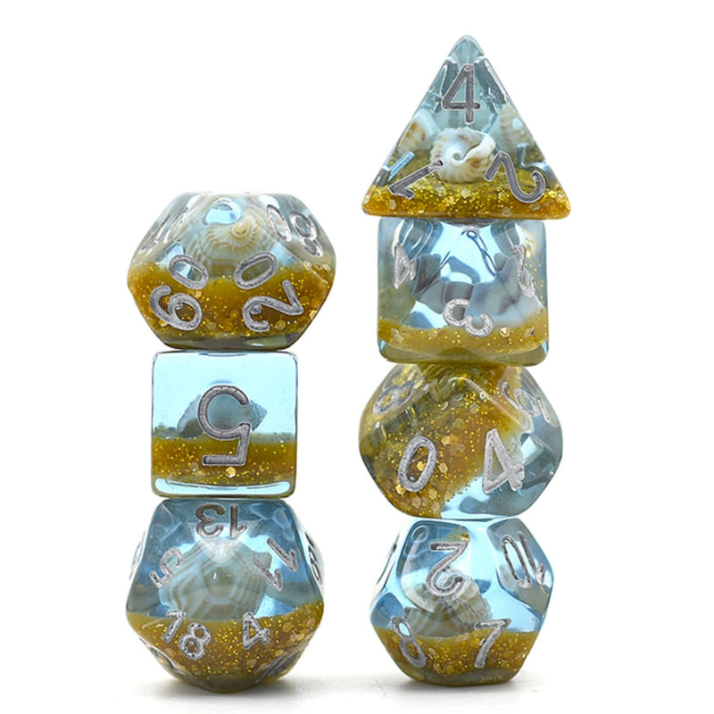 Blue and Gold Beach Conch RPG Dice Set