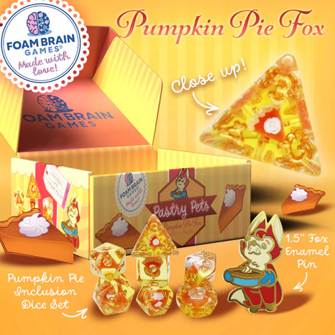 Pastry Pets: Pumpkin Pie Fox - Pin & RPG Dice Set