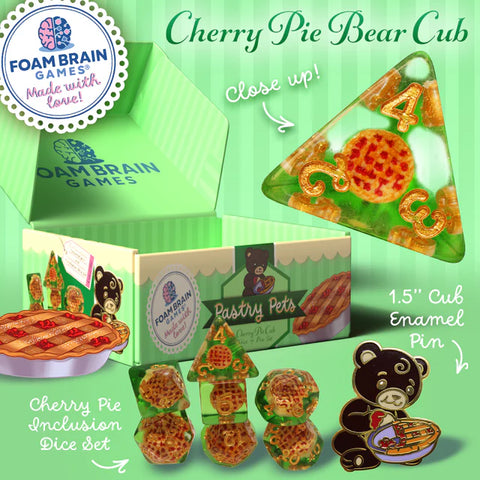 Pastry Pets: Cherry Pie Bear Cub - Pin & RPG Dice Set