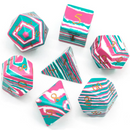 Stone RPG Dice Set Textured Turquoise Pink & Teal - Engraved