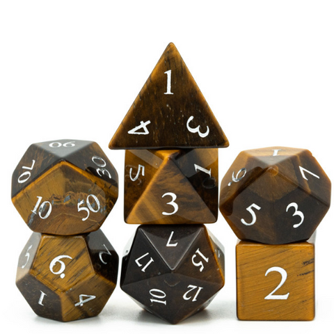 Stone RPG Dice Set Tiger's Eye - Engraved
