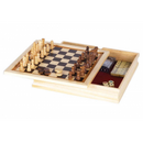 6-in-1 GAME- 11" WOOD CASE ( bckgm/chess/chckrs/dominoes/cards/dice)