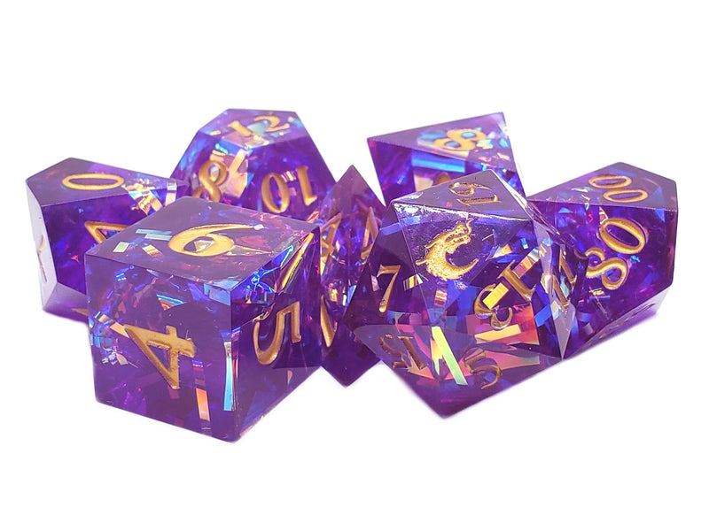 Old School Dice: Sharp Edged Poly Dice Set - Amethyst Blast