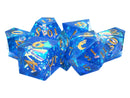 Old School Dice: Sharp Edged Poly Dice Set - Aquamarine Blast