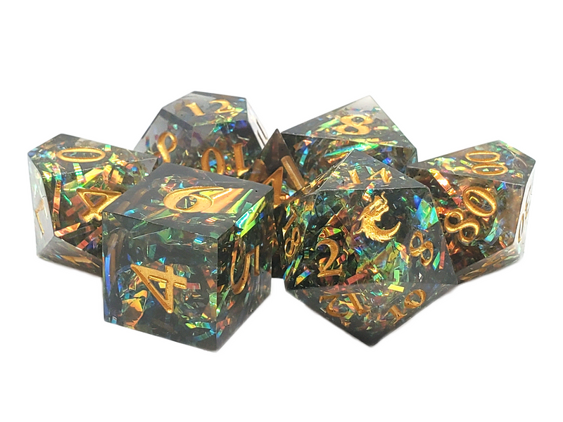 Old School Dice: Sharp Edged Poly Dice Set - Citrine Blast