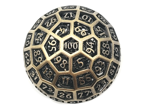 Old School Dice: Hollow Metal 50mm D100 - Dragon's Head - Ancient Gold