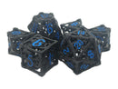 Old School Dice: Hollow Metal 7 Piece Set - Dragon - Black With Light Blue