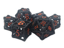 Old School Dice: Hollow Metal 7 Piece Set - Dragon - Black With Orange