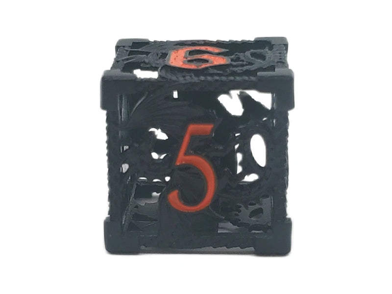 Old School Dice: Hollow Metal 7 Piece Set - Dragon - Black With Orange