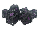 Old School Dice: Hollow Metal 7 Piece Set - Dragon - Black With Purple