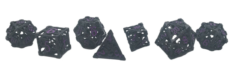 Old School Dice: Hollow Metal 7 Piece Set - Dragon - Black With Purple