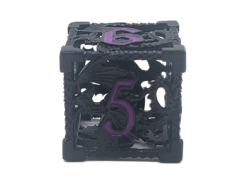 Old School Dice: Hollow Metal 7 Piece Set - Dragon - Black With Purple