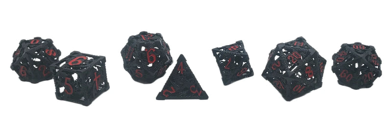 Old School Dice: Hollow Metal 7 Piece Set - Dragon - Black With Red