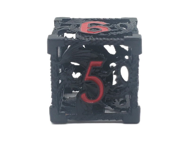 Old School Dice: Hollow Metal 7 Piece Set - Dragon - Black With Red
