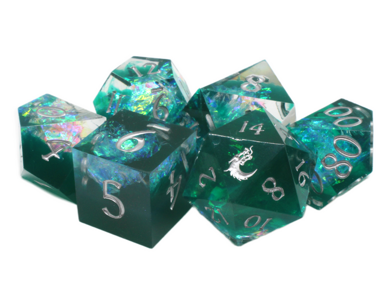 Old School Dice: Sharp Edged Poly Dice Set - Emerald Forest