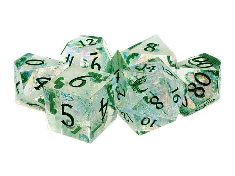 Old School Dice: Sharp Edged Poly Dice Set - Green Ice
