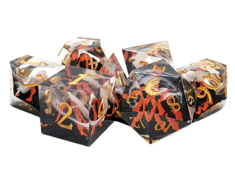 Old School Dice: Sharp Edged Poly Dice Set - Lava Flow Red