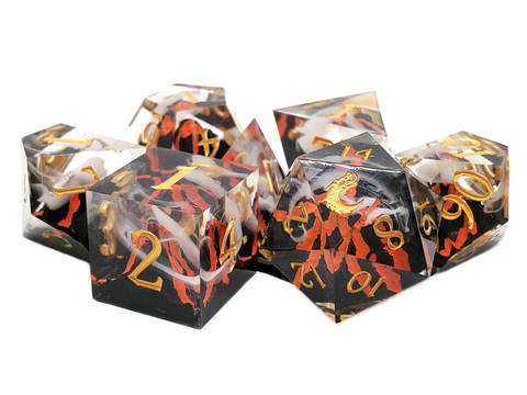 Old School Dice: Sharp Edged Poly Dice Set - Lava Flow Red