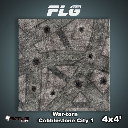 Frontline Gaming Mat 4'x4' War-torn Cobblestone City 1
