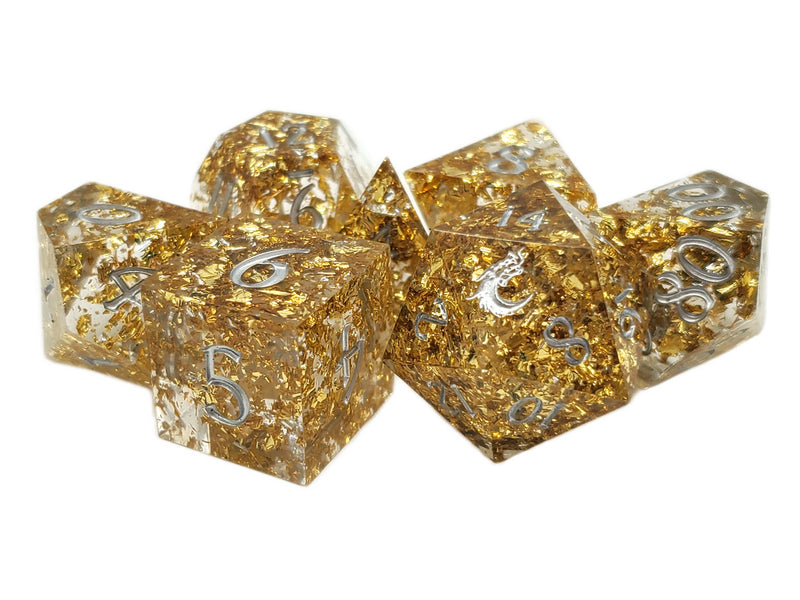 Old School Dice: Sharp Edged Poly Dice Set - Precious Metals