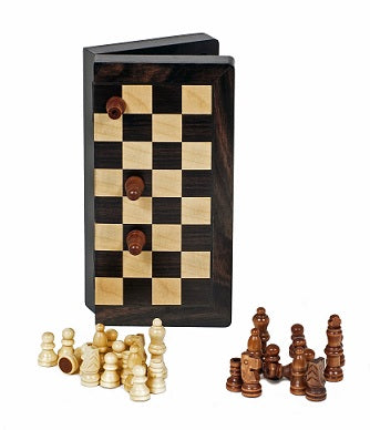 Chess Set Travel- 8" Folding Black Wood, Staunton Wooden