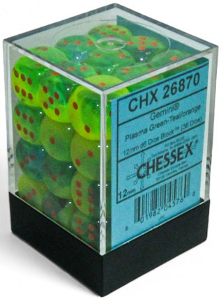Chessex 36d6 Gemini Plasma Green-Teal/Orange Luminary
