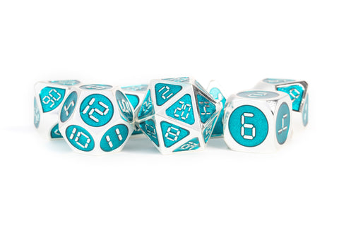Fanroll Dice Silver With Teal Enamel 16mm Metal Set